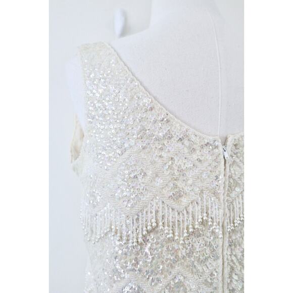 Vintage 1960s Mai Ling Beaded Shell Top Made In Hong Kong Sleeveless Cream - Picture 11 of 12